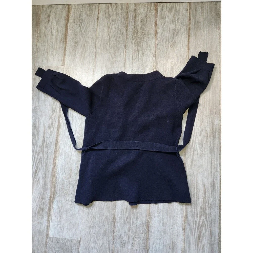 J.Crew Sweater Jacket Womens S Navy Wrap Tie Heavyweight Stretch Knit GUC
